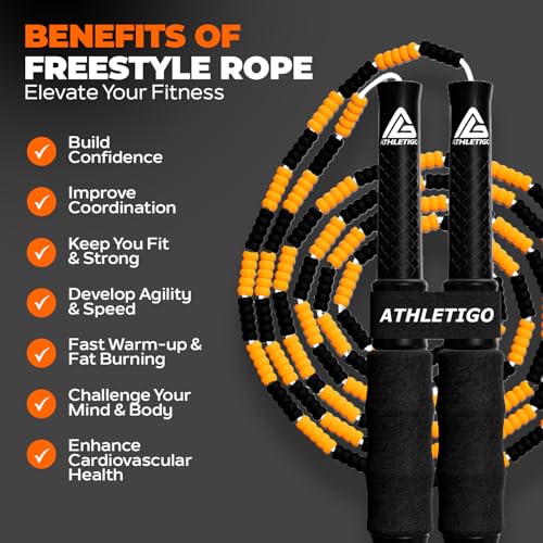 Beaded Jump Rope Adult – Adjustable Jump Rope for Adults for Fitness, Workout & Freestyle Training – Durable Beaded Rope with Non-Slip Handles