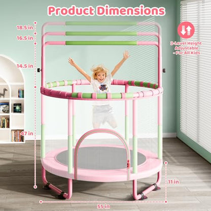 Yohood 55" Trampoline for Kids with Enclosure, 6-in-1 Toddler Trampoline Indoor Outdoor, Upgrade Full Anti-Rust Tube with Adjustable Gymnastics Bars for Boys Girls Ages 3-10