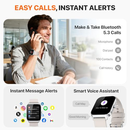 Smart Watch for Women Men,(Answer/Make Call) 1.83'' HD Fitness Activity Tracker Smartwatch for Android iPhone iOS Compatible,IP68 Waterproof Step Counter with Sleep Monitor (Modern, Starlight, 1.83) - color: Starlight
