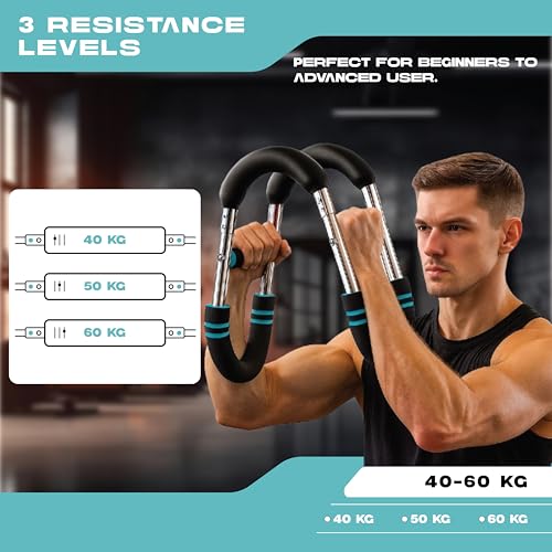 Power Twister Bar Adjustable 40/50/60 KG Chest Expander and Arm Exerciser for Men, Heavy Duty Steel Spring Upper Body Workout Bar, Forearm Strengthener with Non-Slip Ergonomic Handles