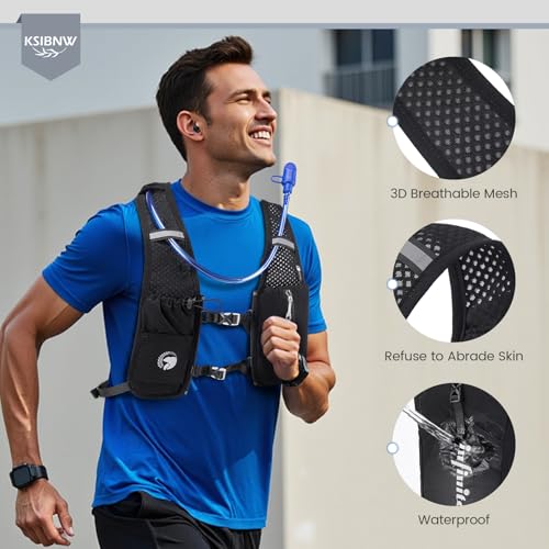 KSIBNW Running Vest for Women and Men, Lightweight Hydration Vest Backpack with 1.5L Water Bladder Bag Running Backpack for Hiking Biking Trail Cycling Race Marathon