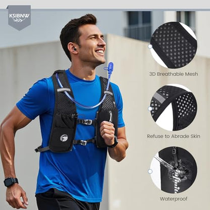 KSIBNW Running Vest for Women and Men, Lightweight Hydration Vest Backpack with 1.5L Water Bladder Bag Running Backpack for Hiking Biking Trail Cycling Race Marathon