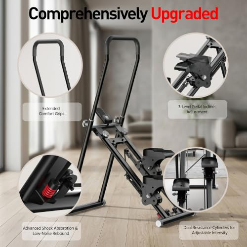 Steppers for Exercise at Home, Compact Folding Stair Climber with Quiet Shock-Absorbing Spring, Long Foam Grip, Stair Stepper for Full-Body Workout Equipment, Stair Stepper for Home
