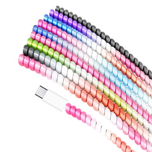 Rancco Spiral Cable Protector Headphone Cable Saver,9 Pc Cable Wire Repair/Pet Chew Cable Protector/Headphone Saver Strain Relief Cord Sleeve for USB Data Cable,Earphone etc[3.9ft/pc] - color: Rainbow