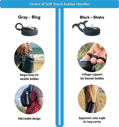 Paravalve High Performance Straw Lid for wide mouth water bottles, Leak-Proof, Insulated, Soft Touch Shaka Handle, BPA Free - color: Black - Shaka