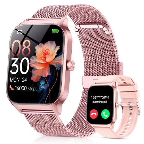 CASCHO Smart Watch for Women (2 Bands), Bluetooth Call Smartwatch with AI Voice,1.85" HD Fitness Watch,Heart Rate/SpO2/Steps/Sleep Monitor,120+ Sports Modes,IP68 Waterproof Watch for Android iOS-Rose