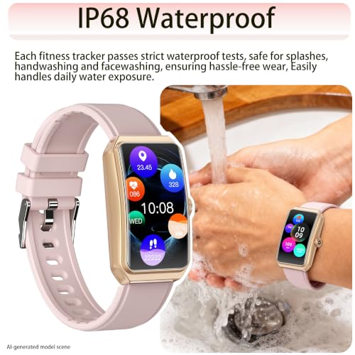 Fitness Tracker, 1.47" HD, Heart Rate SpO2, IP68 - Gold Pink - color: Gold Case w/ pink Band