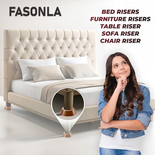 Bed Risers, Furniture Risers (Set of 8-Height 1") Can be Adjusted to 2'' 3''or 4'', Lifts Furniture Risers, Solid Natural Wood Risers, Non-Slip Recessed Hole (Light Brown Color) - color: Light Brown Color