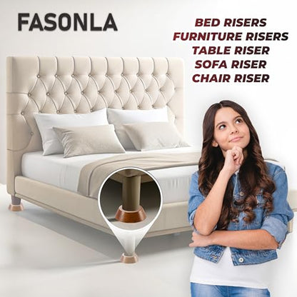 Bed Risers, Furniture Risers (Set of 8-Height 1") Can be Adjusted to 2'' 3''or 4'', Lifts Furniture Risers, Solid Natural Wood Risers, Non-Slip Recessed Hole (Light Brown Color) - color: Light Brown Color