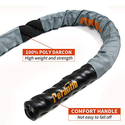 Perantlb Poly Battle Rope with Cloth Sleeve -1.25/1.5/2 Inch Diameter 30' 40' 50' Lengths -Gym Muscle Toning Metabolic Workout Fitness, Battle Ropes for Home Gym - style: 2" x 40 ft Length