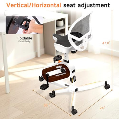 HitGo Office Exercise Bike Desk Chair,330 lbs Heavy Duty Under Desk Bike with 9-Level Height Adjustable Seat 24.4"-33.8",8-Level Resistance & Rolling Wheels,Quiet Fitness Chair for Home Office - color: White