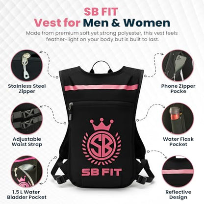 SBFIT Running Hydration Vest for Men and Women - Lightweight - Breathable and Sweatproof Backpack with 1.5L Insulated Water Bladder and Towel - Ideal for Jogging, Running - color: Pink