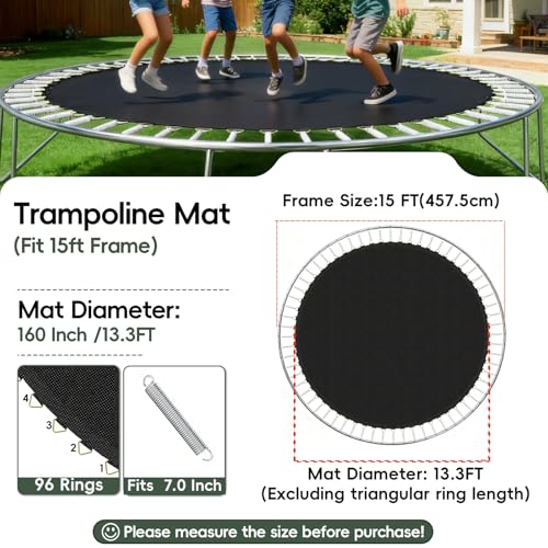 Trampoline Mat Replacement,13.3ft Diameter Mat with 96 Rings,Fits 15ft Trampoline and 7.0” Spring (Frame & Spring Not Include)