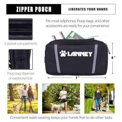 Hands Free Dog Leash, Waist Running Leash with Zipper, Walking Pouch for Medium Large Dogs, Dual Handle and Retractable Bungee for Training Jogging Hiking - color: Black/Black