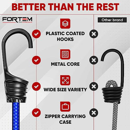 FORTEM Bungee Cords with Hooks, 32pk 10" 18" 24" 32" 40 Bungees & Tarp Ties - size: Pack of 32 Standard (10", 18", 24", 32", 40")
