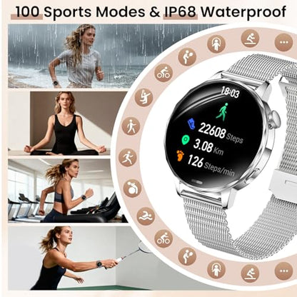Smart Watches for Women, 1.27'' Smartwatches (Answer/Make Calls) Compatible with iPhone/Android Phones, IP68 Waterproof Fitness Tracker Watch with Sleep Monitor, 100+ Sports Modes (Silver) - color: Silver