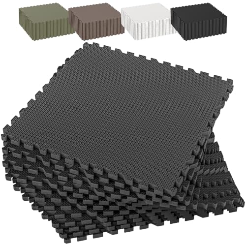 1/2" Thick 12 Pcs 48 Sq Ft EVA Foam Puzzle Exercise Mats, High-Density Interlocking Foam Floor Tiles for Home Gym, Gym Mat for Workout Equipment & Direct Exercise, Floor Padding for Kids - color: Black, size: 48 Sq Ft (12 Tiles)