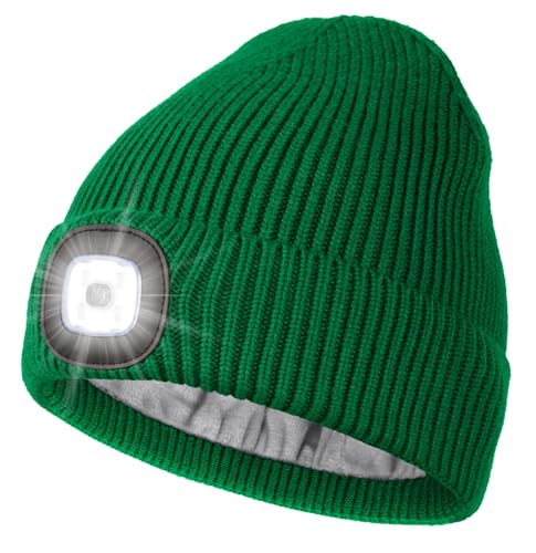 MELASA Winter Fleece Lined Beanie with The Light, Warm Gifts for Men Dad - color: Green