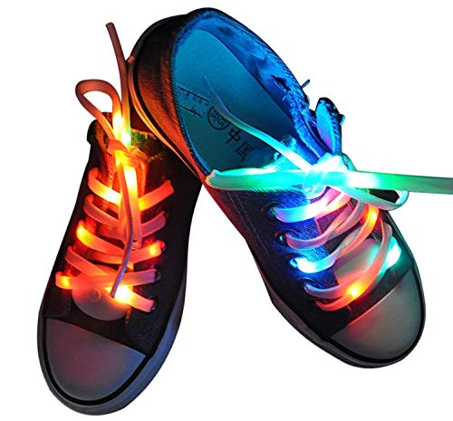 Lystaii LED Light Waterproof Shoelaces Battery Powered Flash RGB Colorful - color: Rgb Colorful