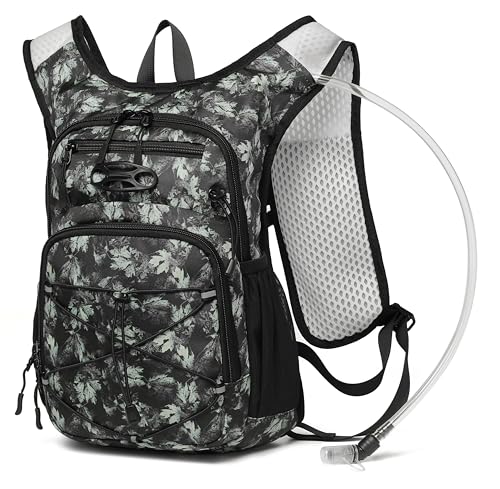 Wotony Lightweight Hydration Backpack with 2LOR 3LWater Bladder for Cycling Hiking Rave - Water Daypack for Men Women - color: Gray Maple Leaf