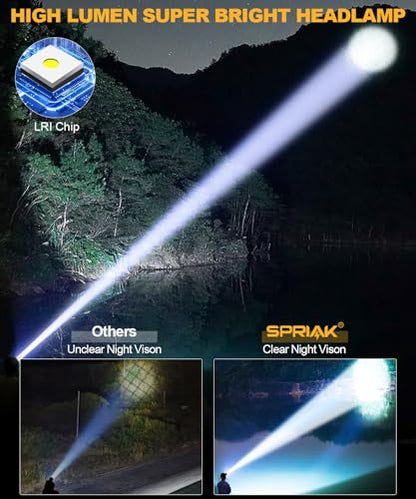High Lumens LED Headlamp& 100H Using Time, USB Rechargeable Head lamp, 90° Adjustable Widebeam Motion Sensor Head Light with 5 Modes,Zoomable for Camping Running Hiking Hard Hat Headlamps 2pc - size: 2 pack
