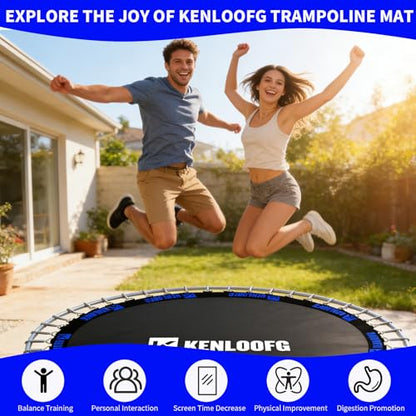 Trampoline Replacement Mat,72/96 V-Rings,Fits 12/14/15ft Trampoline Frame & 5.5"-7" Springs - color: Blue Jacquard Webbing, size: 14FT|150"Dia|72 V-Rings|Fits 5.5" Springs Length