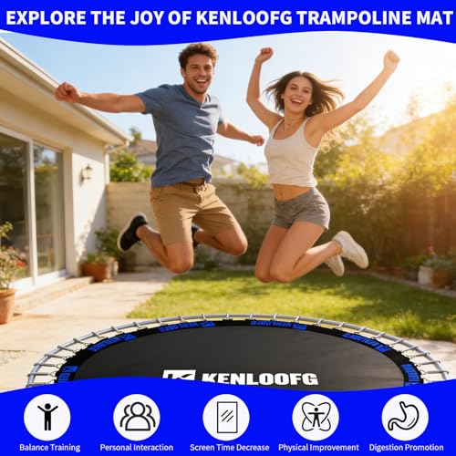 Trampoline Replacement Mat,72/96 V-Rings,Fits 12/14/15ft Trampoline Frame & 5.5"-7" Springs - color: Blue Jacquard Webbing, size: 15FT|161"Dia|96 V-Rings|Fits 6.5" Springs Length