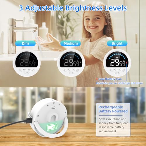 Waterproof Shower Timer for Bathroom Kitchen with Countdown Count-up, White