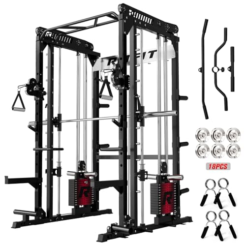 RitFit M1 Pro Smith Machine Cable Crossover Power Cage Home Gym - color: BLACK, size: M1 PRO (With Weight Stack)