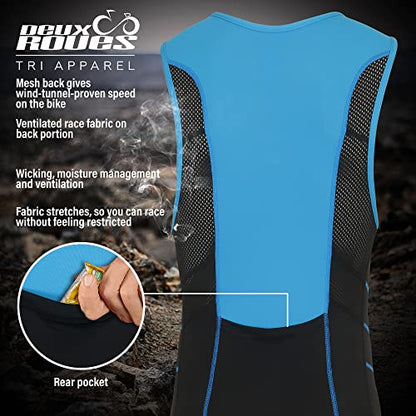 Triathlon Suit Men Racing Tri Cycling Skin Suit Sleeveless - Bonus Race Bib Belt - color: Blue, size: Small