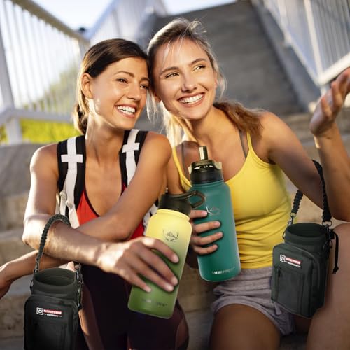 NATURE PIONEOR 32 oz Insulated Water Bottle with Carrier Bag & 3 Lids - color: Pine Green, size: 32 Ounces
