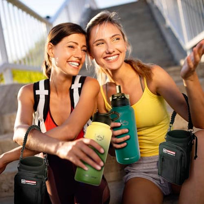 NATURE PIONEOR 32 oz Insulated Water Bottle with Carrier Bag & 3 Lids - color: Pine Green, size: 32 Ounces