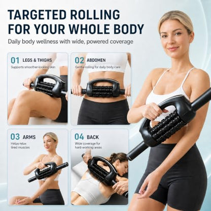 Lymphatic Drainage Massager with 8 Rotating Rollers – Electric Body Massage Roller for Legs, Arms, Stomach & Back – Rechargeable Deep Tissue Massager for Circulation, Recovery & Daily Wellness