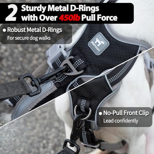 Huntboo Escape Proof Dog Harness, Escape Artist Harness, Reflective Harness with Padded Handle, Breathable, Durable, Adjustable Vest for Medium Dogs Walking, Training, and Running Gear (Black, M) - color: Black, size: Medium(Pack of 1)