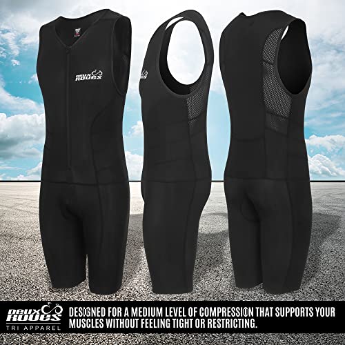 Triathlon Suit Men Racing Tri Cycling Skin Suit Sleeveless - Bonus Race Bib Belt - color: Black, size: Small