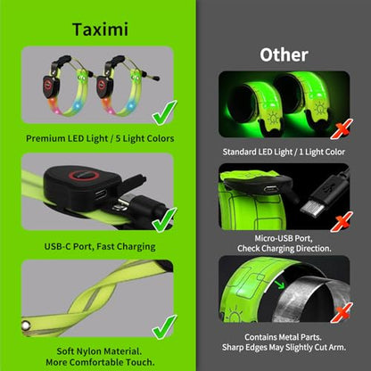 Taximi LED Armband for Running, High Visibility Reflective Running Lights for Runners, USB Rechargeable Light Up Arm Bands for Men Women Kids Night Cycling Walking Jogging - color: Green