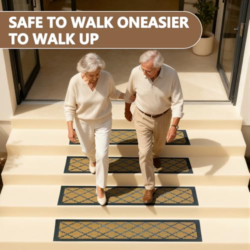 Outdoor Stair Treads for Wooden Steps, 8.5" x 30", 6 Pcs, Brown - color: Yellow Lattice