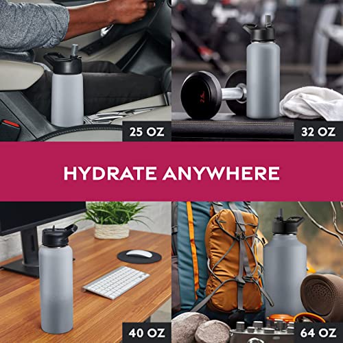 FineDine Insulated Water Bottle with Straw, 25 Oz, Modern Lava Gray - color: Modern Lava Gray, size: 25 Ounces