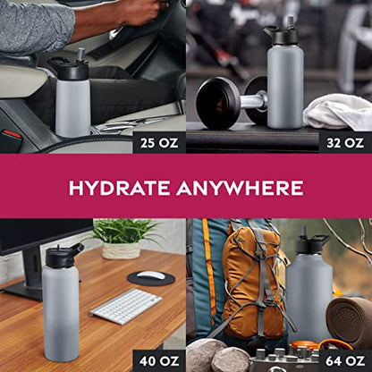 FineDine Insulated Water Bottle with Straw, 25 Oz, Modern Lava Gray - color: Modern Lava Gray, size: 25 Ounces