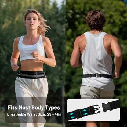 MIER Running Belt for Women & Men, Fanny Pack with Marathon Bib Clip, Black - color: Black
