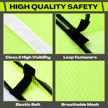 Jecery 20 Packs High Visibility Vest Safety Reflective Hi Visibility Mesh Vest Lightweight Neon Universal Size for Men Work Outdoor (L) - size: Large