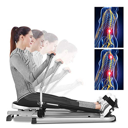 GYMAX Rowing Machine for Home, 265LBS Weight Capacity Hydraulic Rowing Machine with Adjustable Cylinder Resistance up to 110lbs & LCD Monitor, Compact Full Motion Rower for at Home Exercise