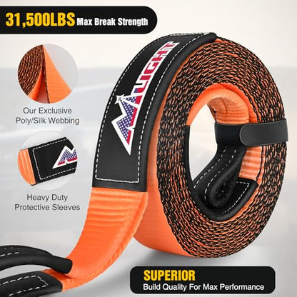 Nilight 3" x 30' Recovery Tow Strap Lab Tested 31,500lbs Break Strength - color: 3in x 30ft Tow Strap