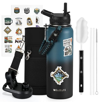 WixByti 40 oz Insulated Water Bottle with Straw, Stainless Steel Water Jug - color: Blue/Black Gradient, size: 40 Ounces