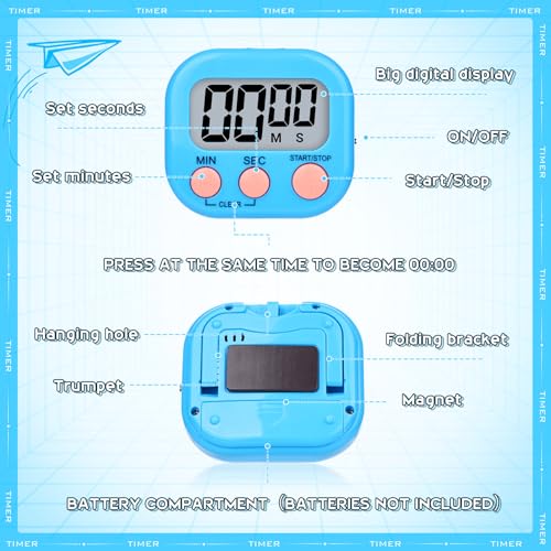 Mwellewm Digital Timers for Classroom Kids Kitchen Timers for Cooking 12 Pc - color: Black, Orange, Pink, Green, Blue, White