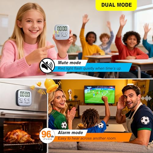 Antonki 2 Pack Digital Timer for Kids Classroom Kitchen Timers for Cooking - color: Space Grey