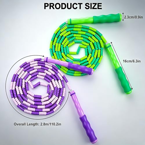 2PCS Jump Rope, Adjustable Length Skipping Rope, Tangle Free Jumping Ropes Segmented Soft Beaded Skipping Ropes for Men & Women Exercise - color: purple+green