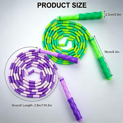 2PCS Jump Rope, Adjustable Length Skipping Rope, Tangle Free Jumping Ropes Segmented Soft Beaded Skipping Ropes for Men & Women Exercise - color: purple+green