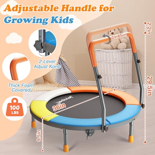 3FT Foldable Mini Trampoline with Height-Adjustable Handle for Kids