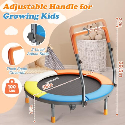 3FT Foldable Mini Trampoline with Height-Adjustable Handle for Kids
